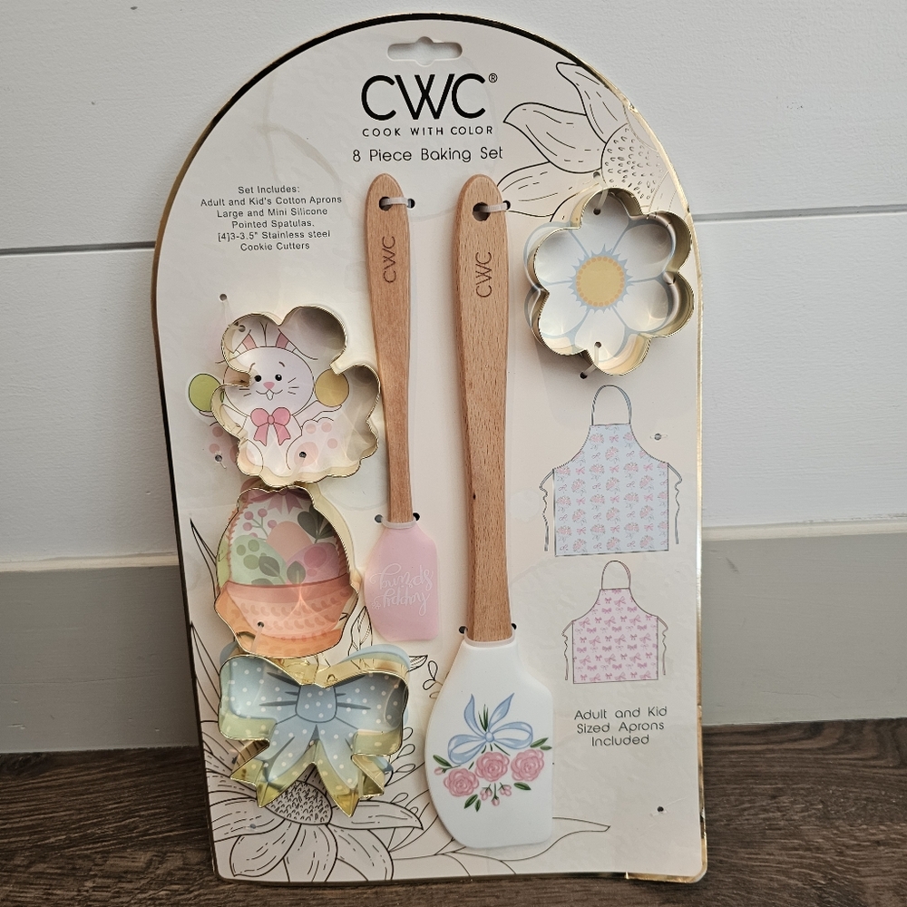 8-Piece Baking Set Floral Pink Bow Apron Set Mommy & Me